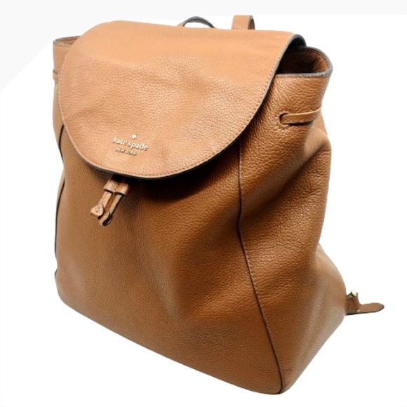 KATE SPADE~Leila~Large Flap Drawstring Backpack Warm Gingerbread Brown Leather - Picture 3 of 6